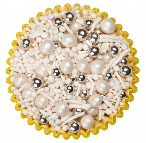 Perla | Mix di sfere bianche perlate e argentate | Diamanti di Zucchero